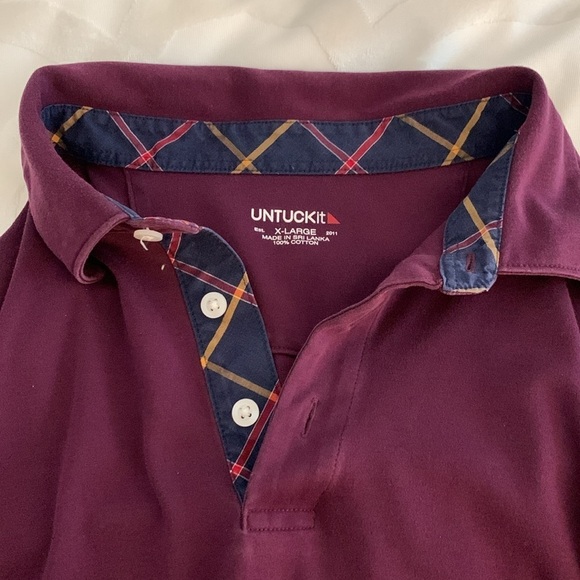 Men’s Untuckit Polo 100% Cotton Dark Purple/Burgundy Long Sleeve Shirt. Size. XL - Picture 5 of 8